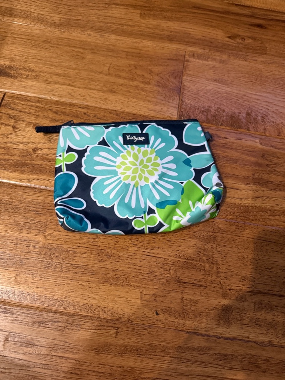 thirty-one navy teal and lime floral cosmetic pouch